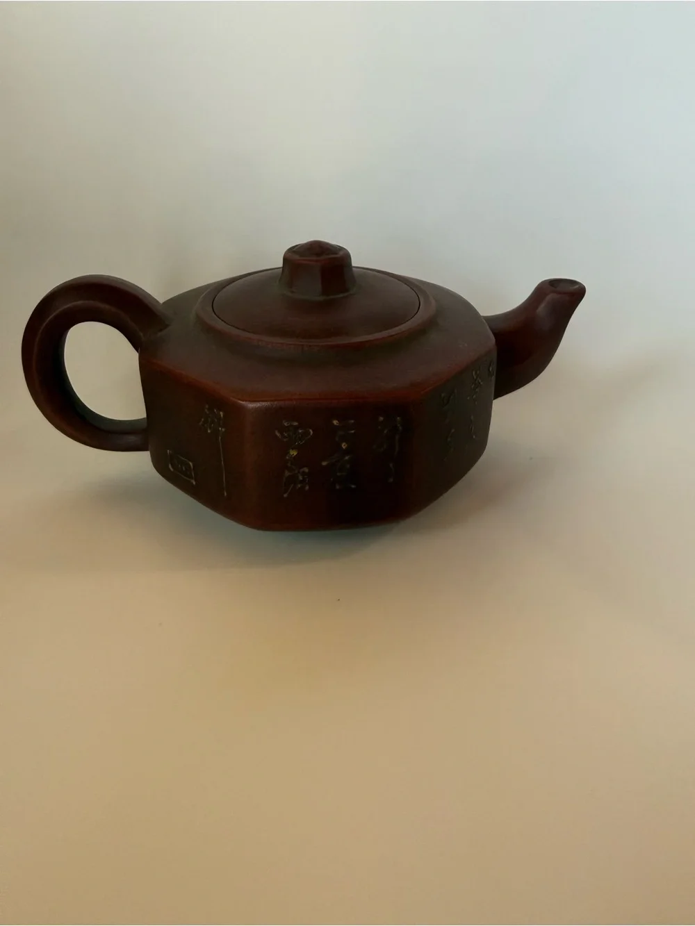 Chinese Yixing Zisha Hexagonal Teapot Gu Jingzhou Mark Calligraphy 340ml